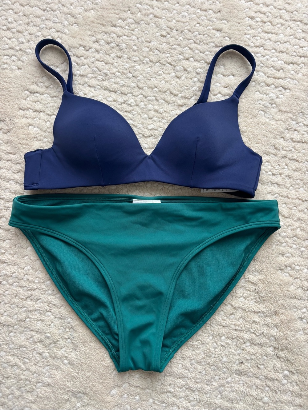 Boden Teal Classic Bikini Bottom with Navy Swim Top